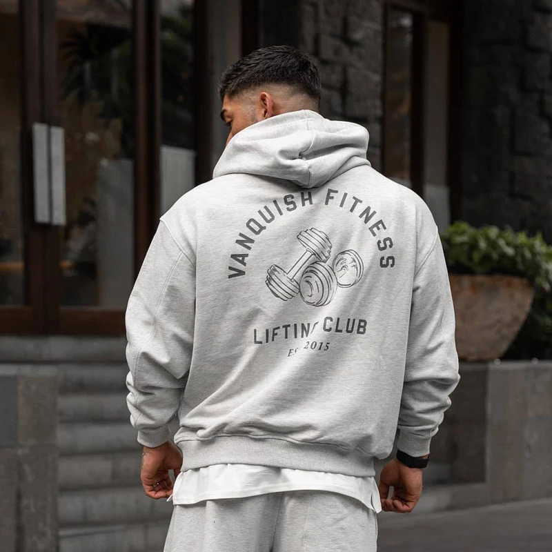 Black Unconquerable Oversized Pullover Hoodie Jogger Gym Sports Fitness Mens Sweatshirt Cotton Round Neck Printed 240718