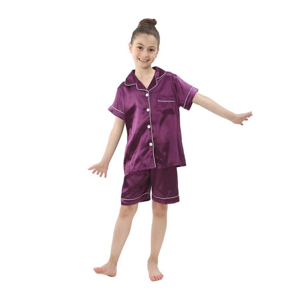 Boys and girls ice silk and satin sleepwear summer top and pants set childrens home clothing childrens sleepwear set baby set childrens clothing 2-14Y