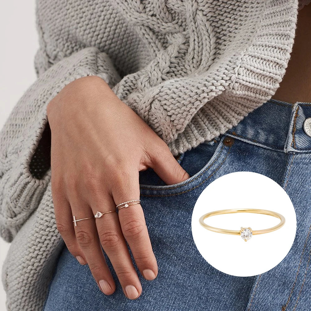 ROXI 18K Gold Plated Ring Suitable for Women 0.1ct Test D Molybdenum Diamond Card Ring Wedding Ring Engagement Bride Regular Ring 240805