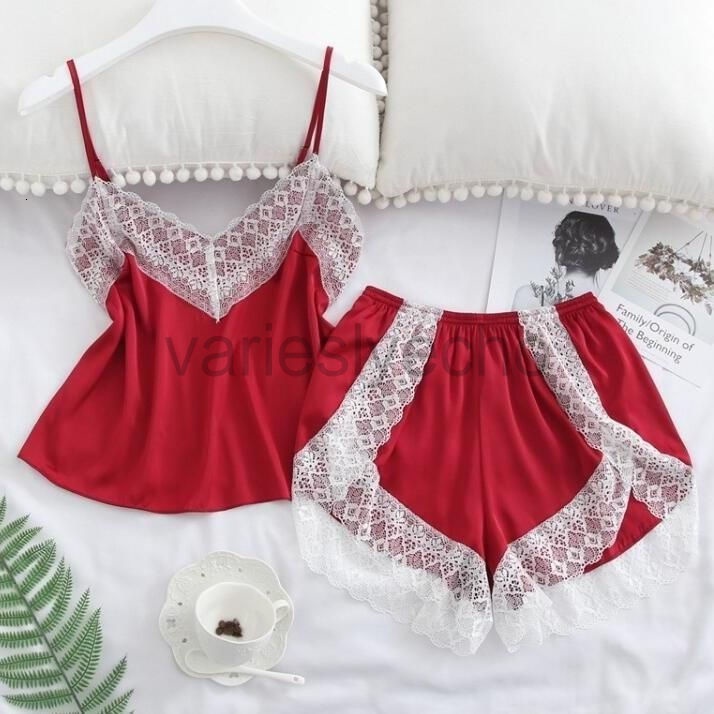 4XL Sexy Pama Set for Women Lace Cami and Shorts Two Piece Satin Lingeri Plus Size