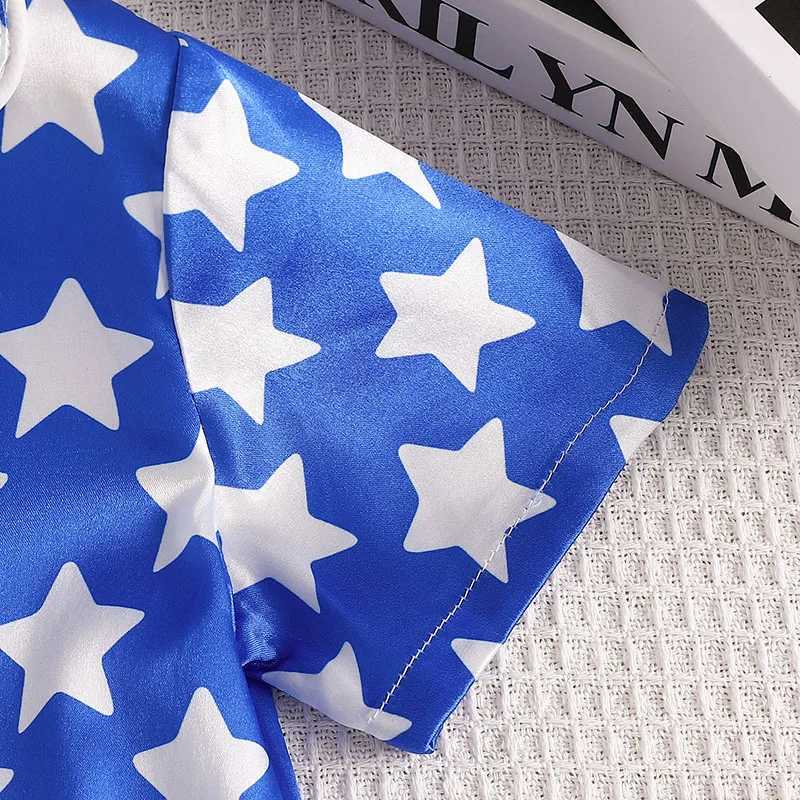 Childrens Pajama Set with Star Print Top and Bottom 2 Pieces Boys Pajamas Childrens Collar Home ClothingW240716