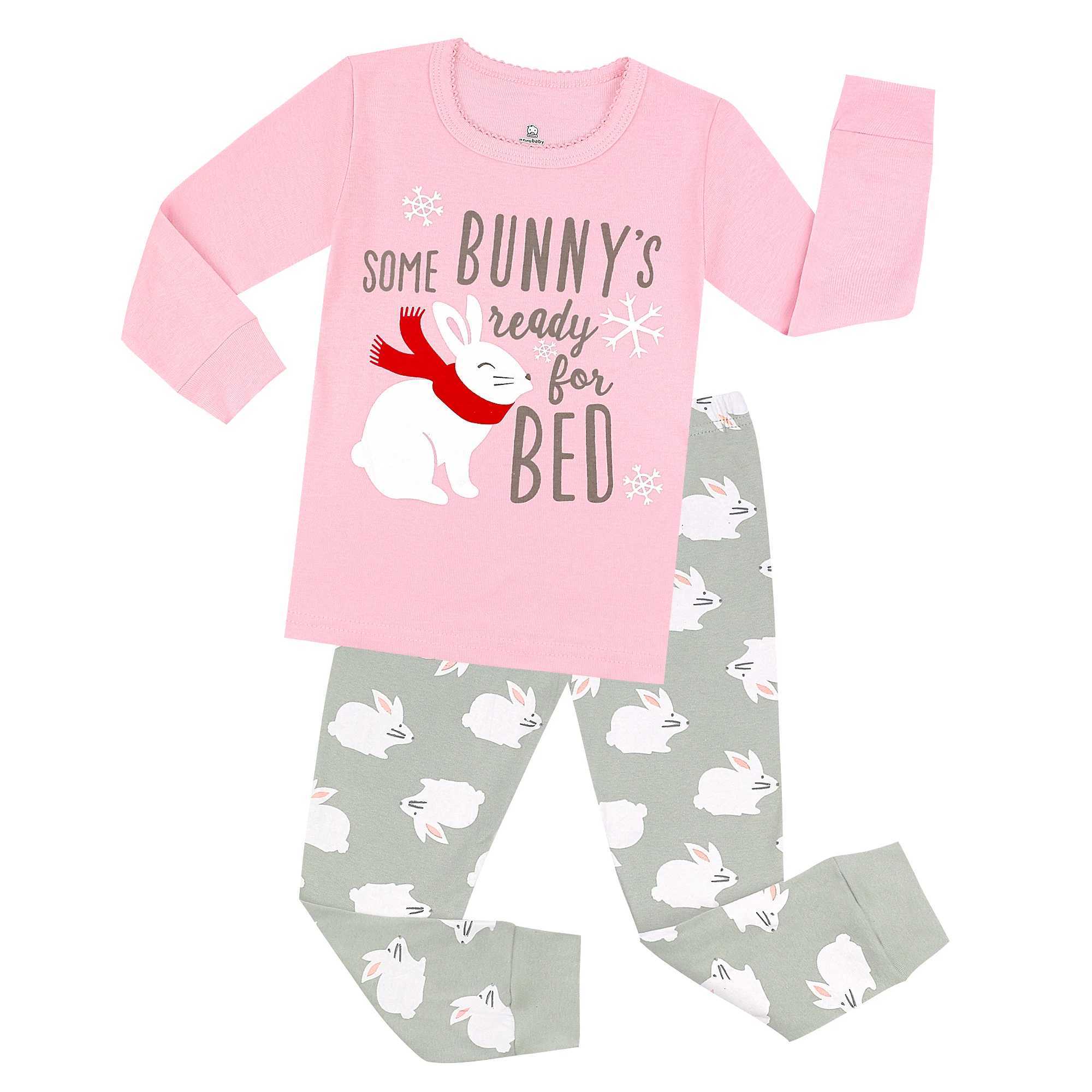 100% pure cotton long sleeved pajamas suitable for children toddlers boys and night wear girls pajamas 2 to 3 4 5 6 and 7 years old cute rabbit childr