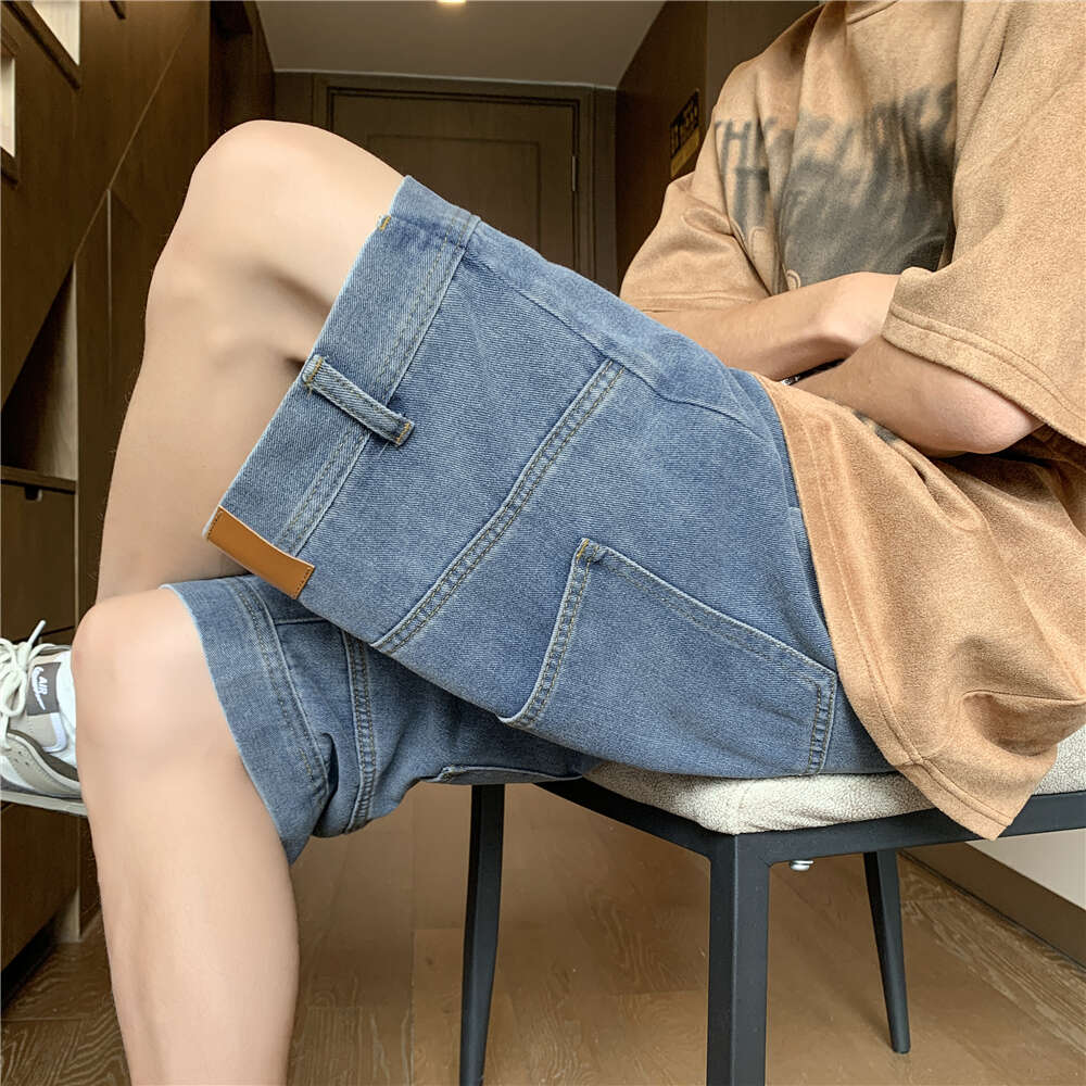 Inverted pocket personalized denim shorts for men's summer 2024 new straight leg casual work pants