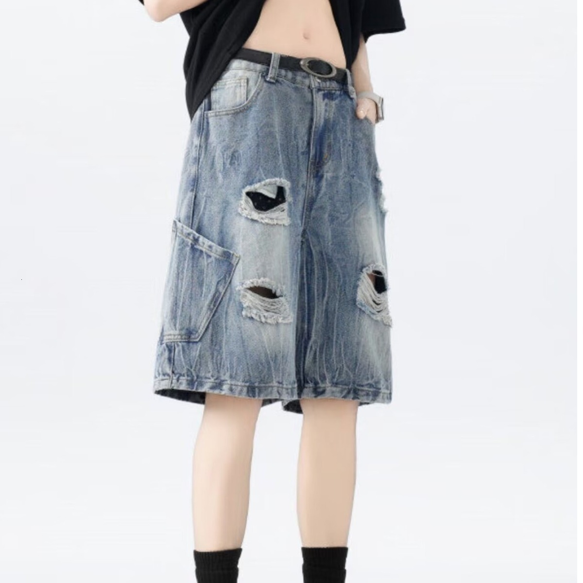 Cowboy cropped men, summer straight shorts, trendy brand, loose and versatile, casual American mid length pants for men