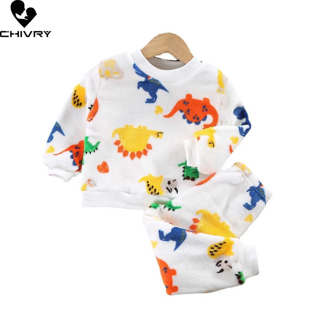 New autumn winter childrens thick warm flannel pajamas set baby boys and girls cartoon long sleeved O-neck clothing set pajamasW240716