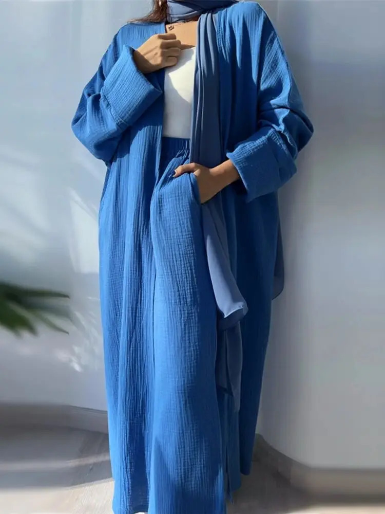 Ramadan Eid Linen Kimono Abaya Dubai Muslim Islam Ka Dress Robe Femme Musulmane Abayas For Women Caftan Marocain Djellaba 240712