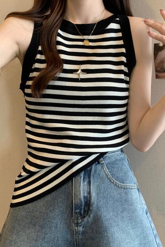 Large striped knitted camisole small vest women 2024 new style for outerwear and undershirt base, sleeveless top