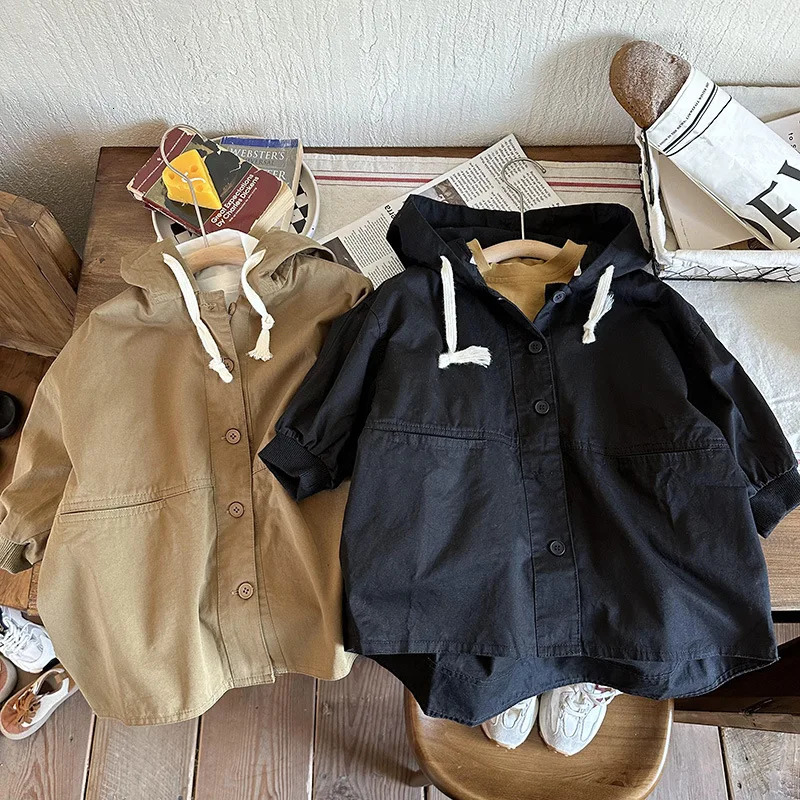 Korean childrens wear boy Korean version coat spring and autumn children all casual trench coat western style girl baby long 240711