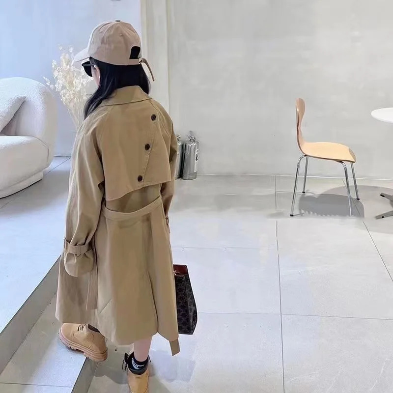 teenager Girls double breasted trench coat Korean 4-15 kids long jacket manteau enfant gabardina larga outerwear casaco infantil 240711