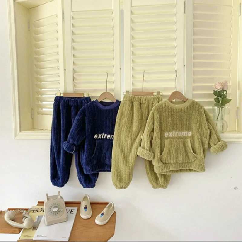 Childrens Pajama Set Warm Autumn Childrens Pajamas Boys and Girls Aprons Casual Sleepwear Two Piece SetW240716