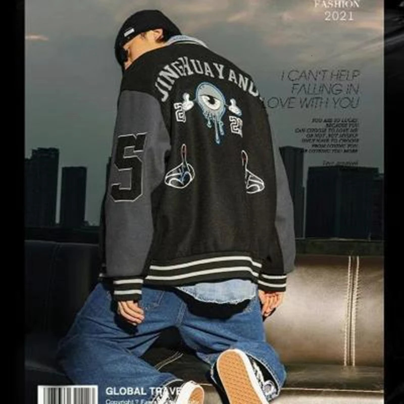 American Retro Baseball Uniform Jacket Men And Women Street Flocking Embroidery Casual Couple Jacket Vintage y2k Clothes 240717