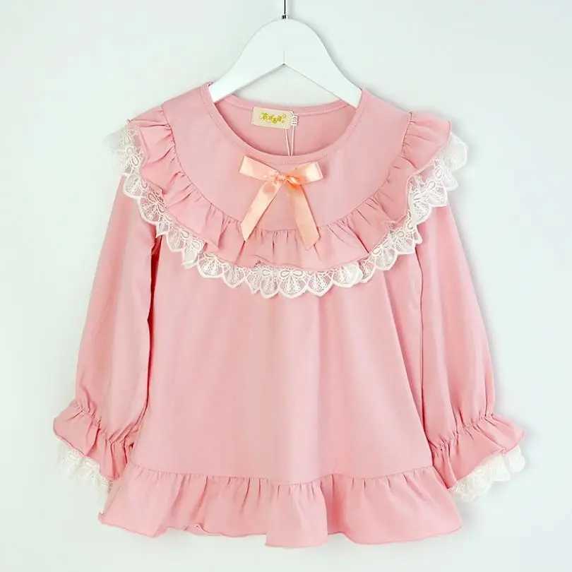 Latest girls sleepwear set childrens home clothing sleepwear cotton long sleeved lace cute princess sleepwear retro sweet sleepwear Y1254W240716