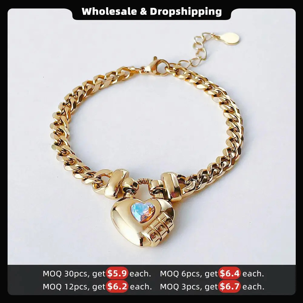 ENFASHION Heart-shaped Colored Zirco Bracelet For Women Stainless Steel Fashion Jewelry Gold Color Chain Bracelets Party B222277 240719