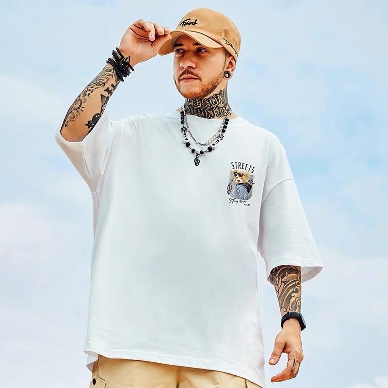 M-8XL plus size bear t men oversized tee thin short sleeve shirt Korean Men's Round neck Casual loose Top women