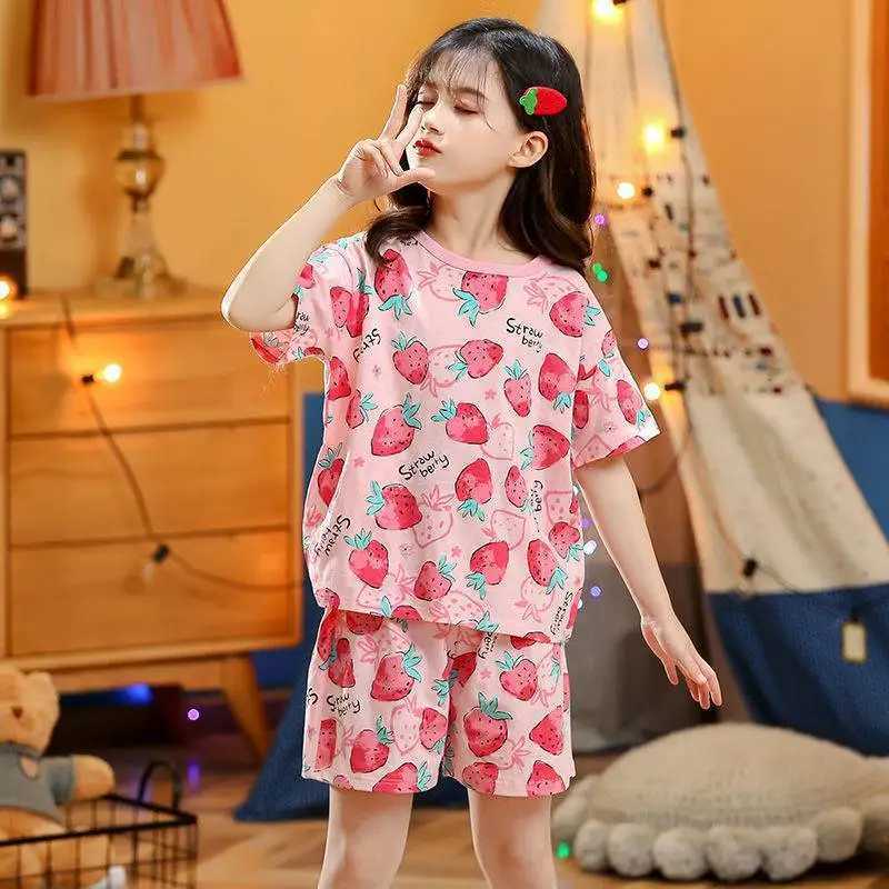 2024 Summer New Childrens Pajama Set Baby Girls Boys Cartoon Short sleeved T-shirt and Short sleeved Youth Pajama 4 6 8 10 16 Years OldW240716