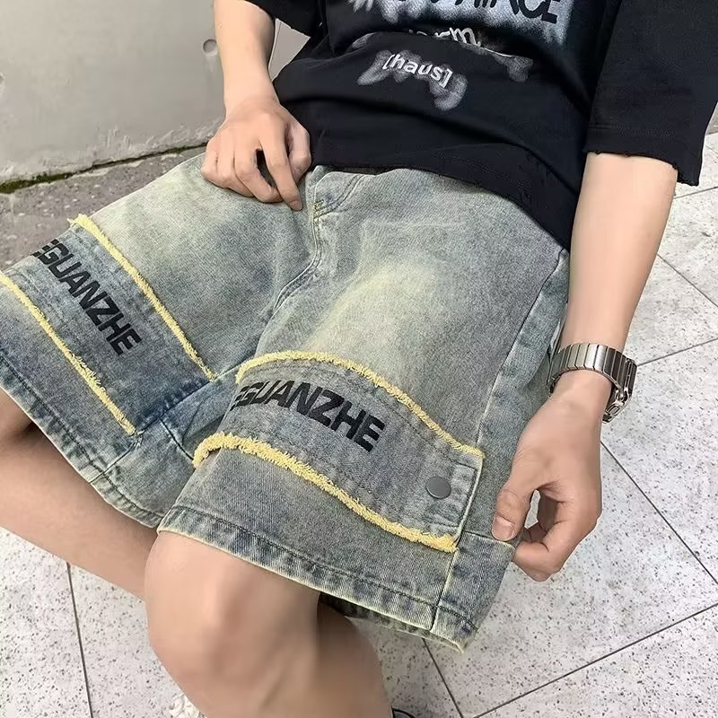 New trendy artistic men's temperament summer jeans, daily mid waist fashion, urban minimalist shorts trend