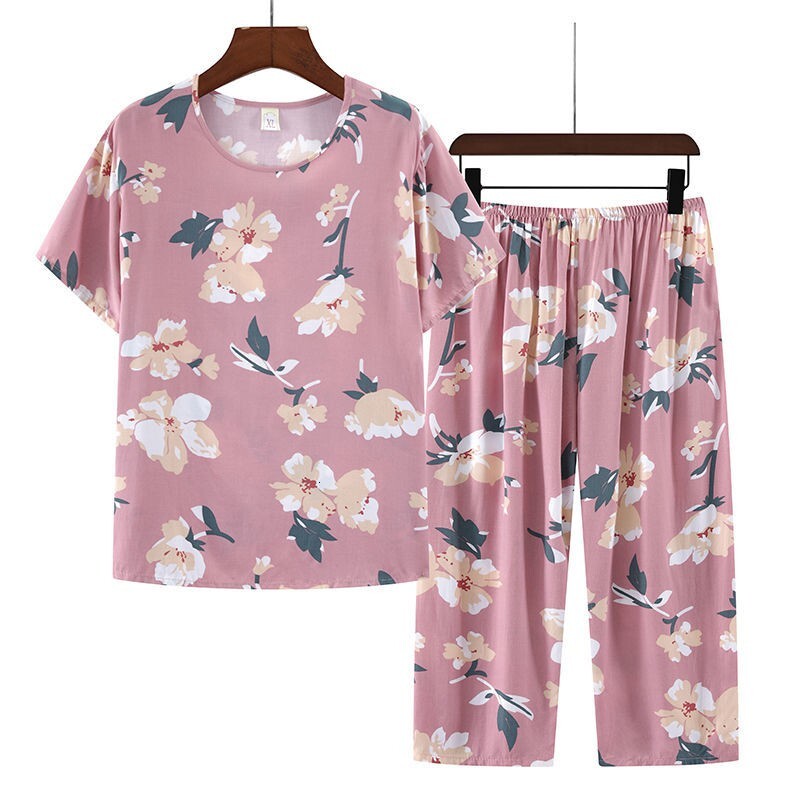 Cotton sleepwear middle-aged mothers two-piece set made of synthetic cotton home wear, suitable going out. Goods in stockCotton silk pamas for female 