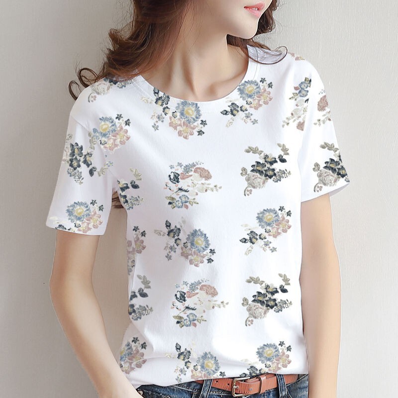 2024 Al2024 Printed Short Sleeve T-shirt 95 Cotton Loose and Versatile Round Neck Women's Top Trendy Bogu123.sg 8.17