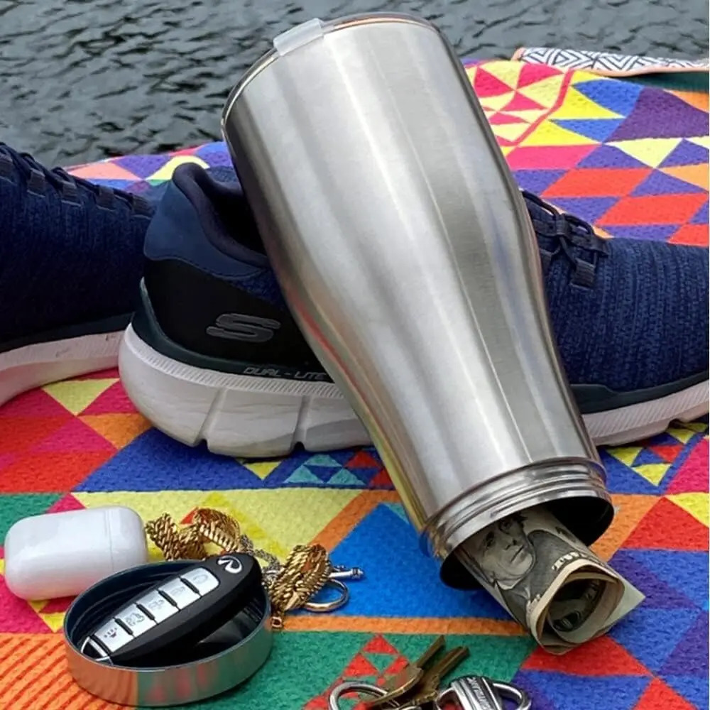 Stainless Steel Coffee Mug Tumbler Diversion Safe Water Bottle Stash Box Hidden Bottom Storage 240719