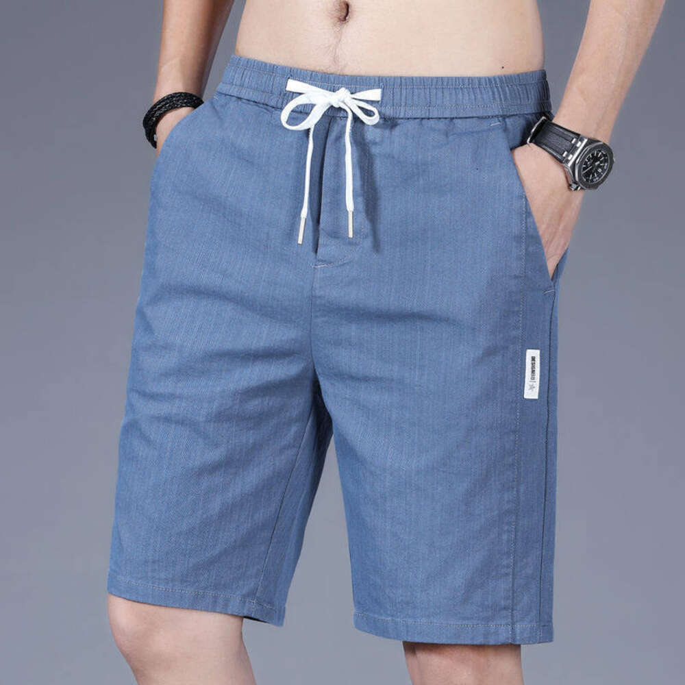 Ice Silk Denim Shorts Men's Summer Casual Versatile Slim Straight 5 Pt Pants