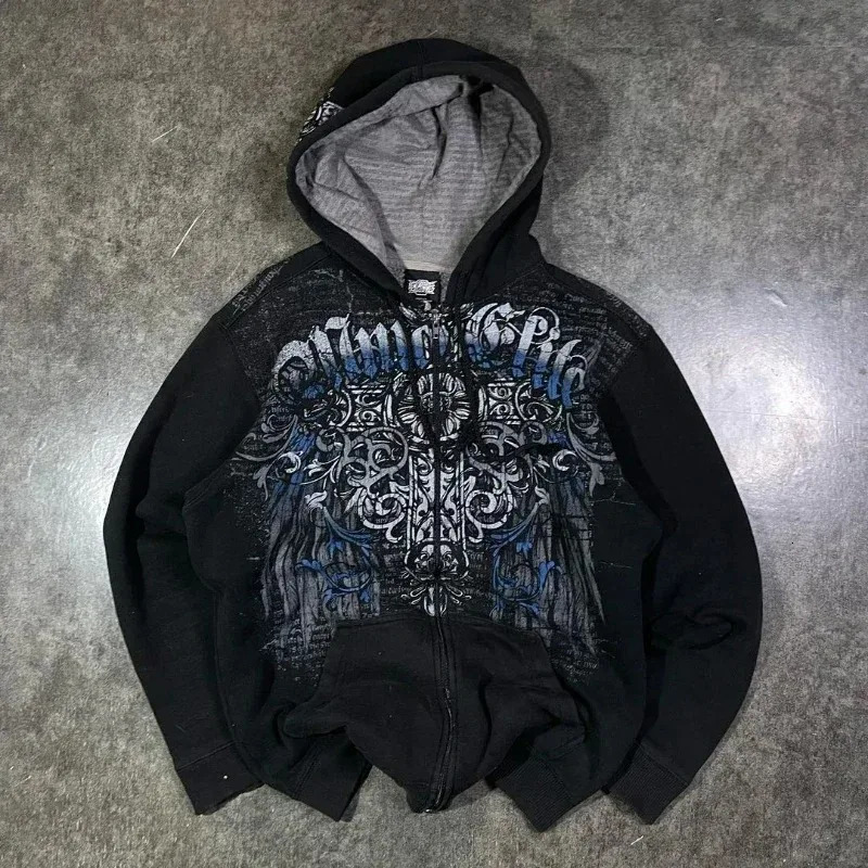 Retro Printed Sweatshirts Kawaii Clothing Style Womens Zip Cardigan Hoodie Mens Y2K Street Fashion Gothic Streetwear 240715