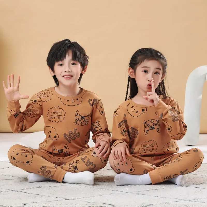 Autumn cotton pajamas baby long sleeved baby clothing set cartoon childrens clothing childrens pajamas childrens boys pajamasW240716