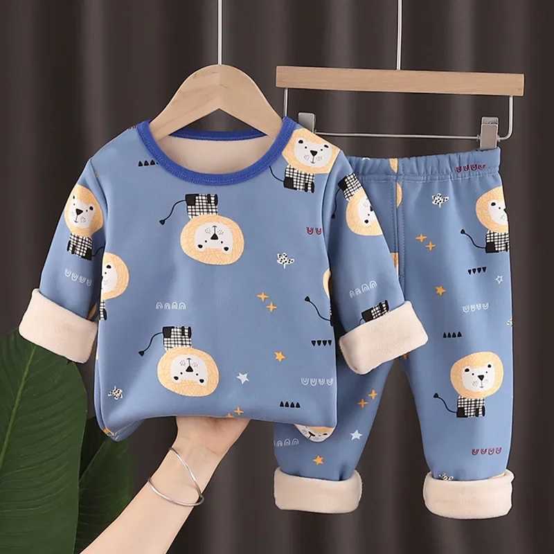Winter childrens clothing set boys girls thick childrens dinosaur pajamas baby hot underwear pajamasW240716