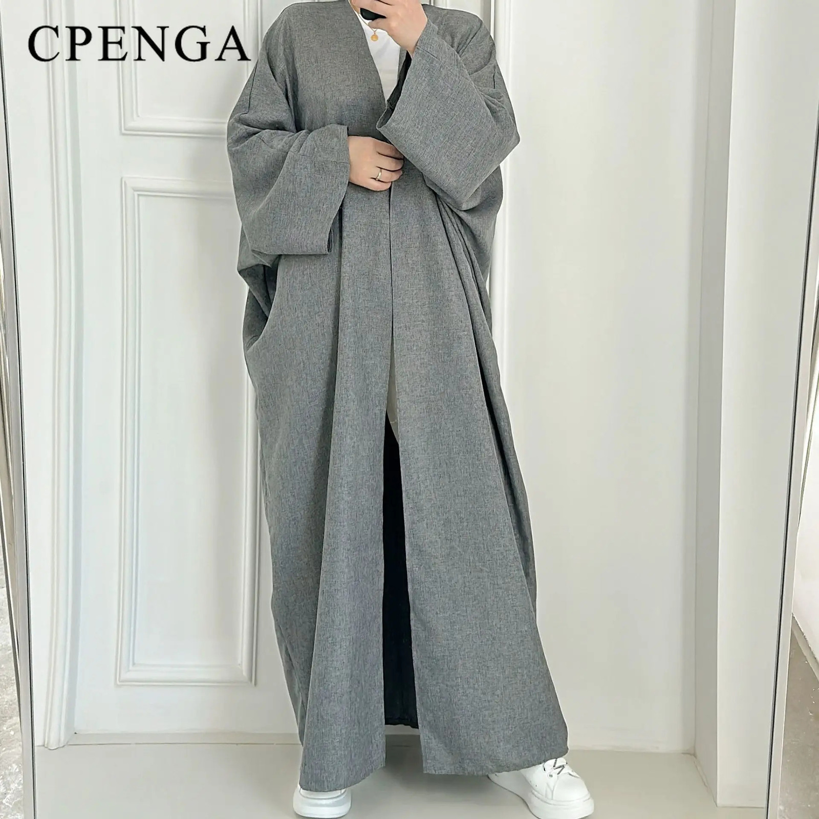 Eid Ramadan Open Abaya for Women Plain Dubai Causal Cotton Linen Modest Abayas Kimono Turkey Muslim Coat Islamic Clothing Robe 240712