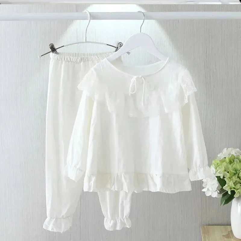 Spring and Autumn Childrens Thin Home Clothing Cute Princess Style Girl Long Sleeve Pajama Baby Cotton Linen Two Piece SetW240716