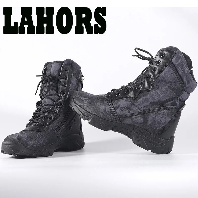 LAHORS Outdoor Men Tactical Boots High-Top Shoes Camouflage Combat Hunting Climbing Hiking Shoes 240708