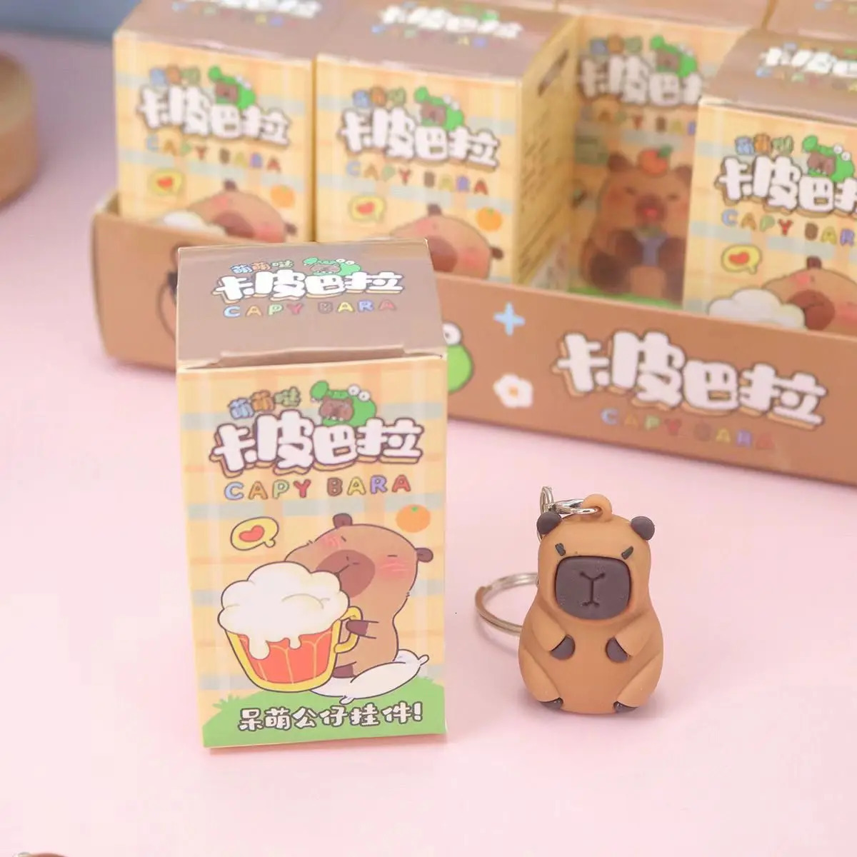 24Pcs/Box Capybara Keychain Kawaii Cartoon Hang On Bag Accessories Anime Figures Keychains birthday gift 240711