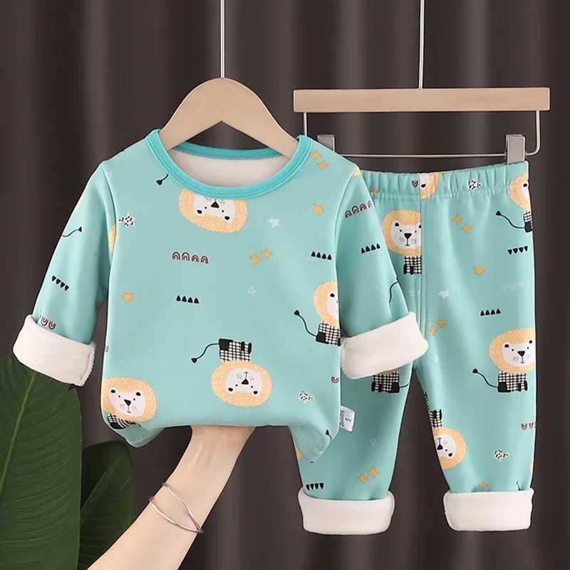 Winter childrens clothing set boys girls thick childrens dinosaur pajamas baby hot underwear pajamasW240716
