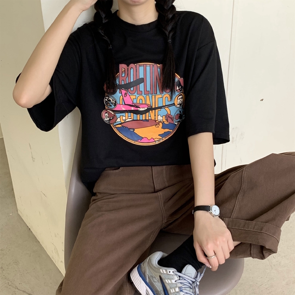 Women's Korean Style Oversize Short-sleeved Loose Printed T-shirt Half-sleeved Bottoming Shirt