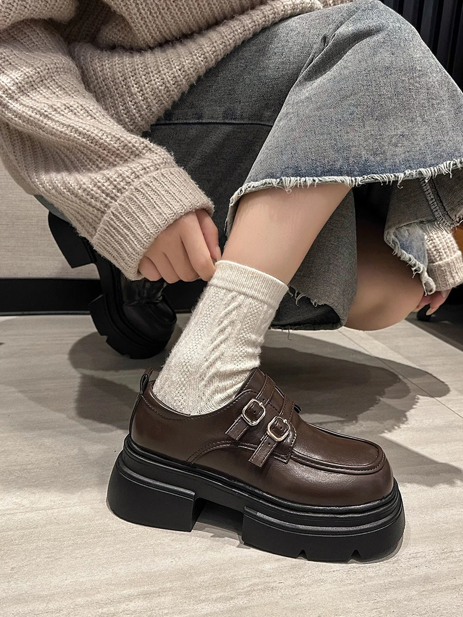 Shoes Woman Flats Clogs Platform Oxfords Loafers With Fur Round Toe Autumn Casual Female Sneakers All-Match Dress Creepers S 240708