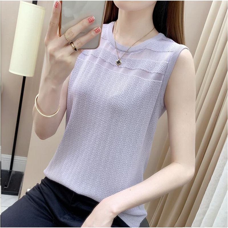 Tank and camisole women in spring, loose ice silk knit sweater outerwear, suit undergarment, sleeveless T-shirt for top