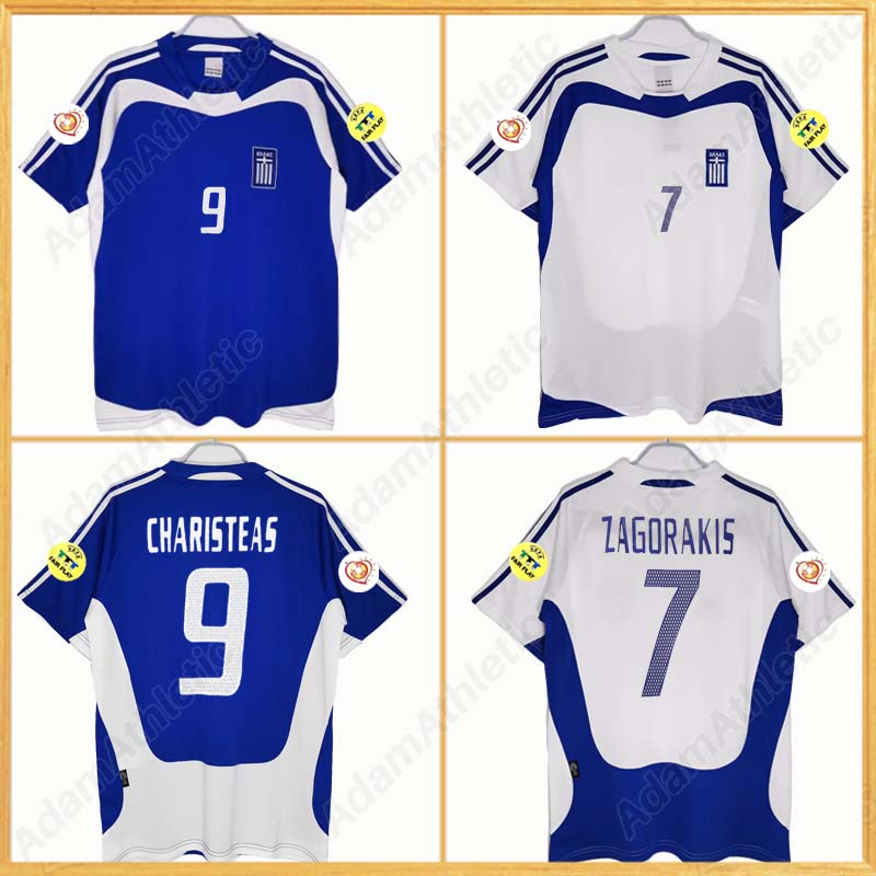 Greece retro jerseys 2004 CHARISTEAS Greece vintage football shirts ZAGORAKIS GIANNAKOPOULOS KARAGOUNIS 04 Greek classic jersey kit