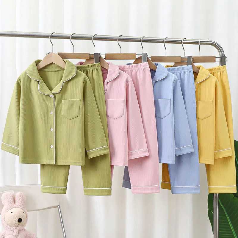 2023 Autumn Winter Childrens Pajama Set Solid Color Childrens Pajamas 1-16 Year Old Youth Pajamas Boys and Girls Lounge Baby ClothingW240716