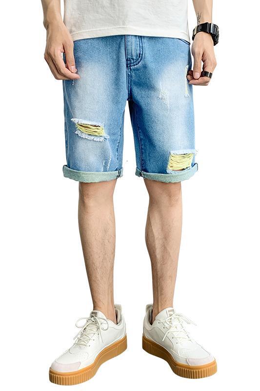 Denim shorts 2022 summer men's ripped jeans 5-point mid length pants