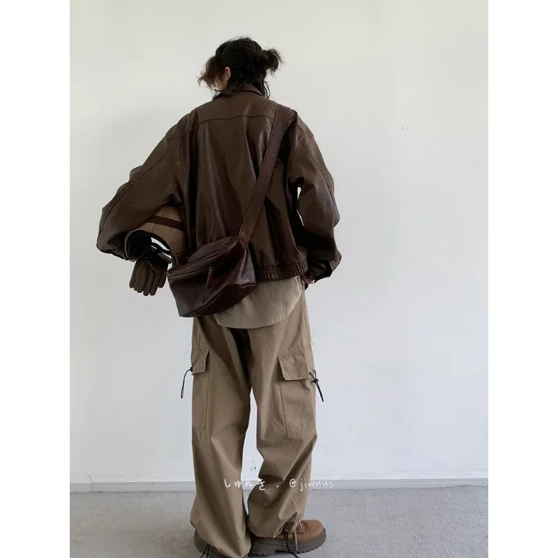 Autumn And Winter Leather Coat Men Y2K Japanese Retro Trend Set Of Wearing Function Wind Ruffian Handsome Loose PU Jacket 240716