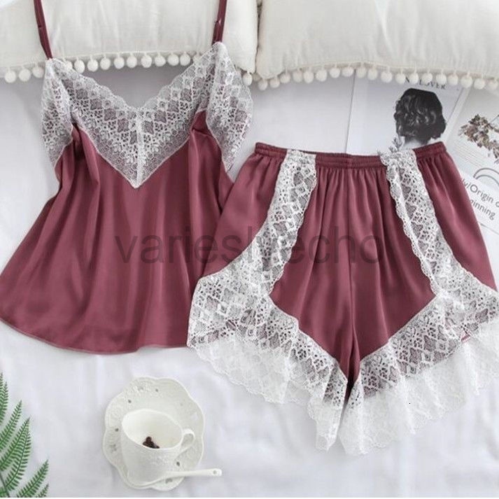 4XL Sexy Pama Set for Women Lace Cami and Shorts Two Piece Satin Lingeri Plus Size