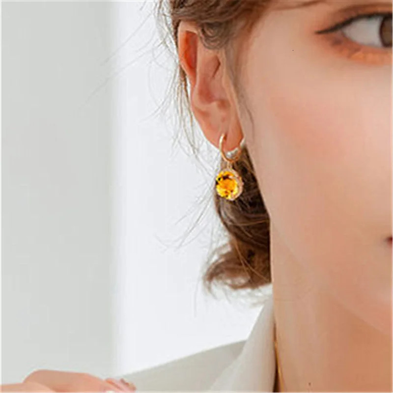 Fashion flower yellow crystal citrine gemstones diamond drop earrings for women 18k gold color jewelry brincos accessories gifts 240718bj