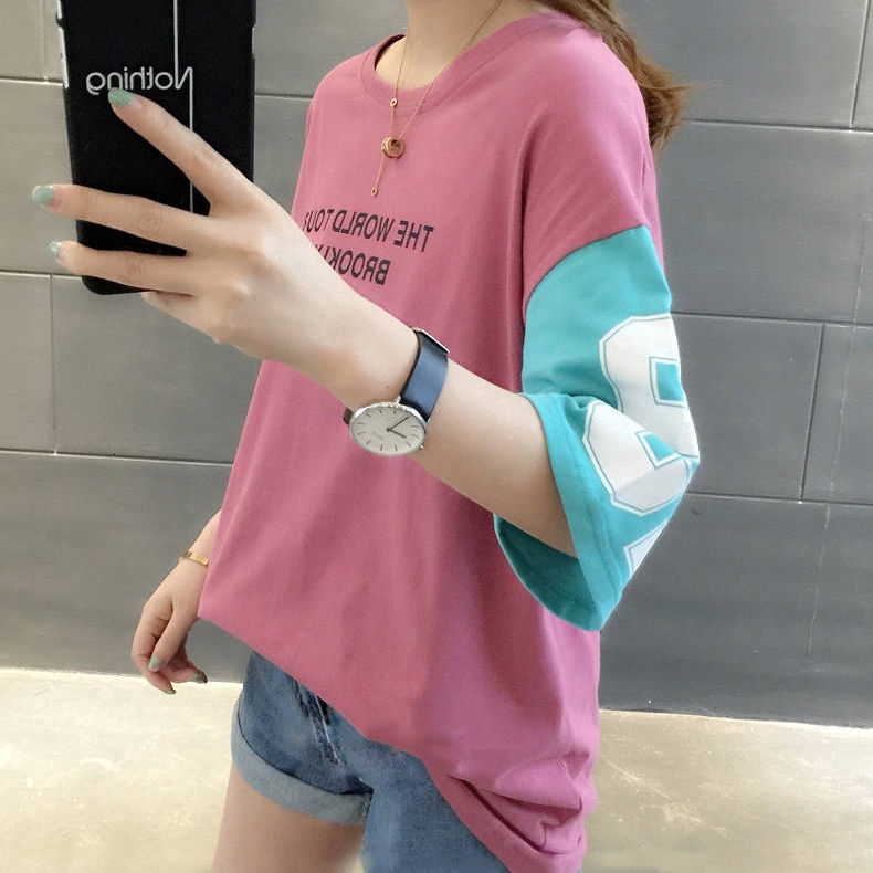 New loose short-sleeved ing t-shirt women Korean version of the wild printed hip-hop bottoming shirt student