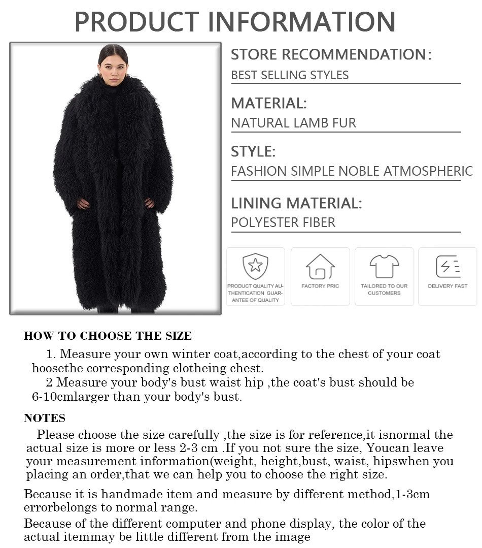 Womens Lambskin Coats Real Lamb Fur Coat Black Mongolian Fur Warm Winter Real Sheep Fur Long Coat 240716