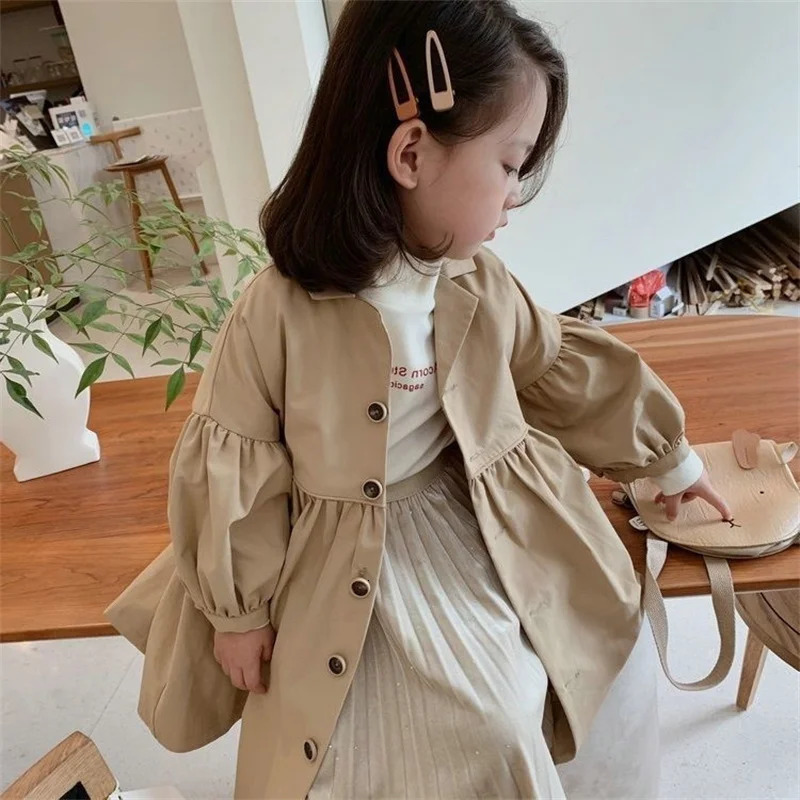 Fashion Children Windbreaker Spring Autumn Korean Trench Kids Girls Khaki Trench Coat Outerwear Princess Outer Clothing 240711