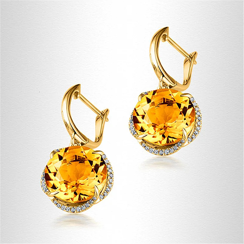 Fashion flower yellow crystal citrine gemstones diamond drop earrings for women 18k gold color jewelry brincos accessories gifts 240718bj