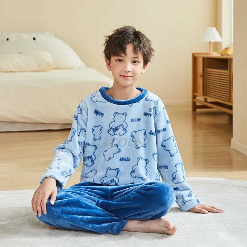 Youth clothing sleepwear set girls sleepwear childrens warm flannel cartoon childrens sleepwear winter boys family sleepwearW240716