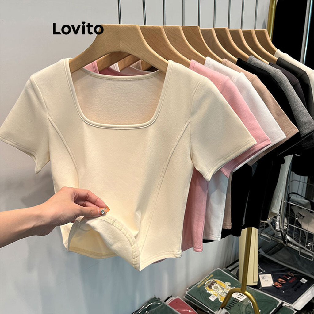 Lovito Casual Plain Structure Line T-Shirt for Women LNE31215 (Multi-color)