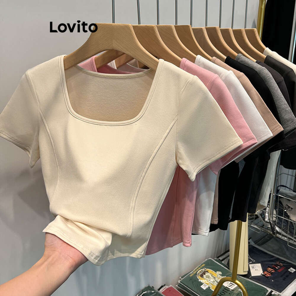 Lovito Casual Plain Structure Line T-Shirt for Women LNE31215 (Multi-color)
