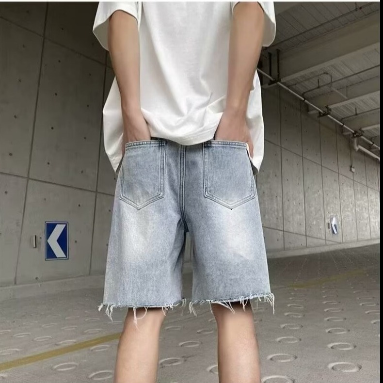 Denim shorts, men's summer thin style with distressed edges, design sense of niche high street trendy brand Instagram new five part pants
