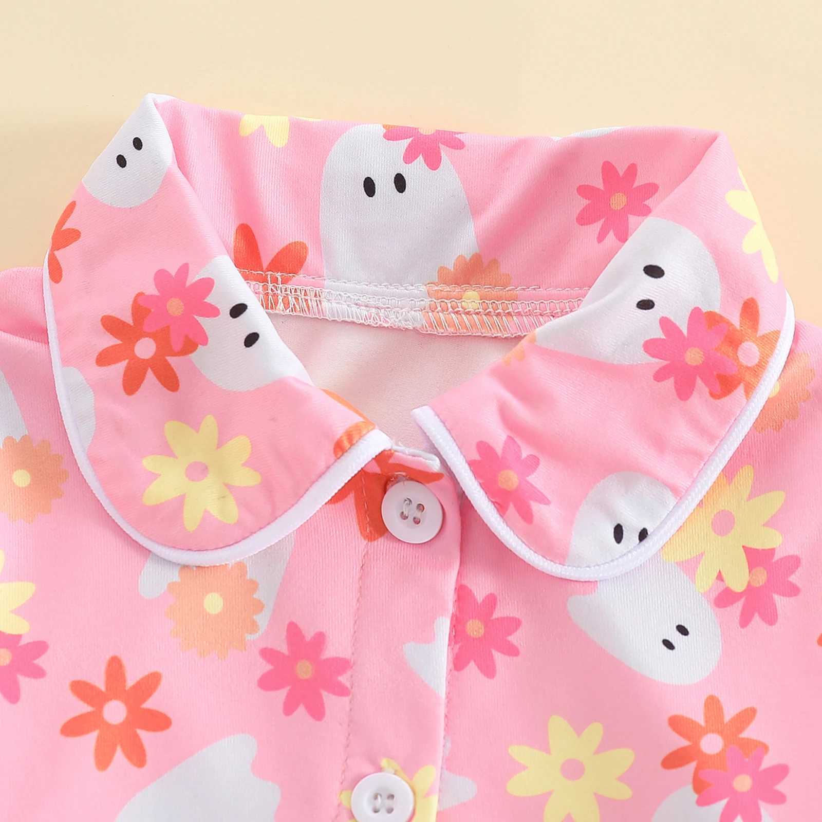 Little Girl Halloween Pajama Set Pumpkin Printed Long Sleeve Collar Button Top Ruffle Pants Pajama 6M-6TW240716